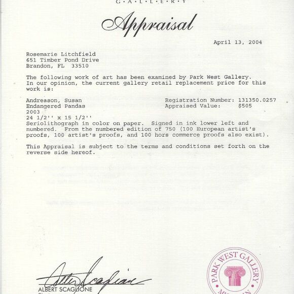 "Endangered Pandas" by Susan Andreason Seriolithograph - Picture 8 of 10